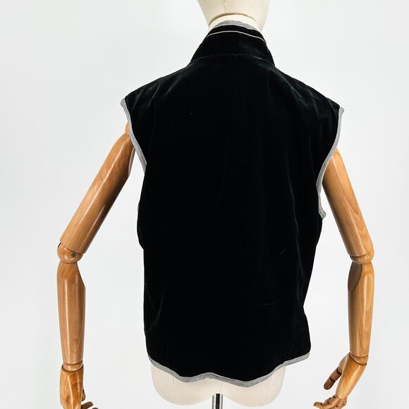 90s Double D Ranch Wear Black Velvet Zip Front Vest w Silver Studs + Embroidery - Picture 5 of 6